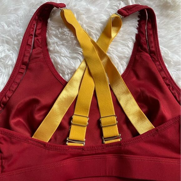 Fabletics Belle High Impact Sports Bra Strappy Back Red Yellow Women’s Medium - Picture 7 of 7